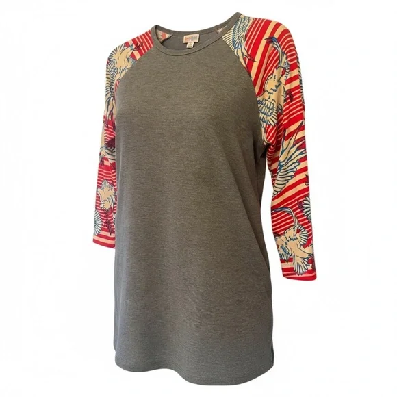 LuLaRoe Large Gray and Red Long Sleeve Top - Picture 2 of 4